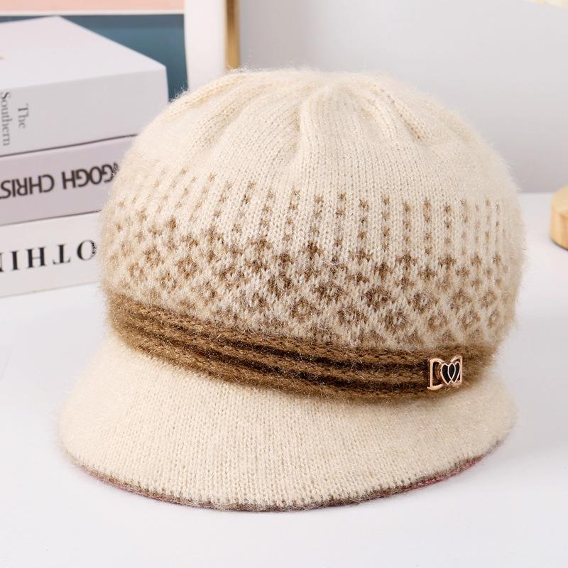 Autumn and winter new medium and old hats women's knitted wool hats women's fleece warm ear protection hats mother grandma hats