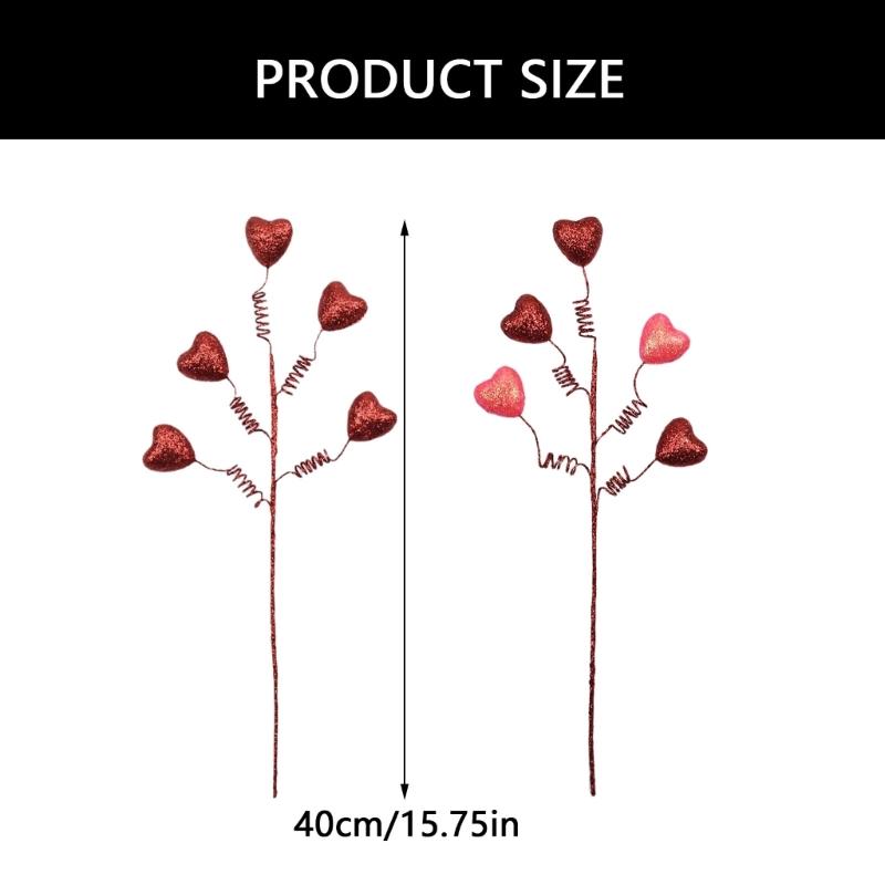 6Pieces Heart Stem Picks Love Heart Artificial Flower Ornaments for Valentine's Day And Wedding Decorations