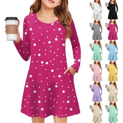 Girls' Long Sleeve Dress - Color Pocket Dress