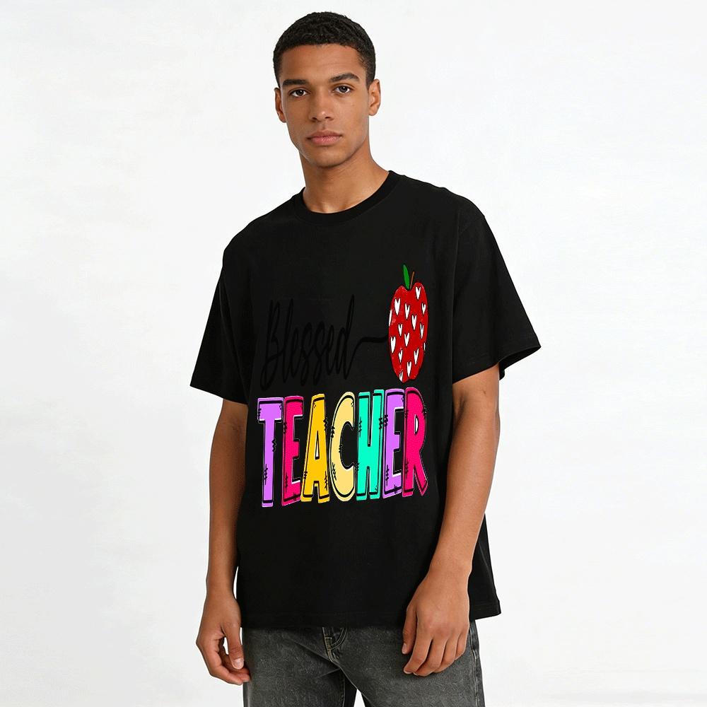Blessed Teacher Print Casual Tee For Women Back To School Gift Pure Cotton T-shirt