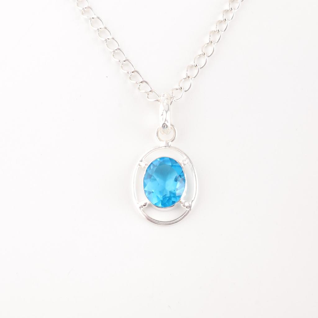 Handmade 925 Sterling Silver Swiss Blue Topaz Necklace Pendant Women’s Jewelry PP-6-1