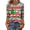 Women's Casual Christmas Print Three-Quarter Sleeve Neck Top