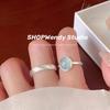 Sky Blue Oval Zircon Adjustable Ring for Women - Elegant Light Luxury Index Finger Band