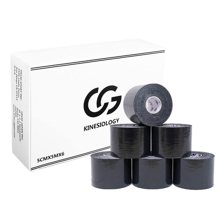 C&G Kinesiology Tape Black 50mm x 5m 6-Pack Stretch Taping Knee Ankle Wrist Calf Foot Finger