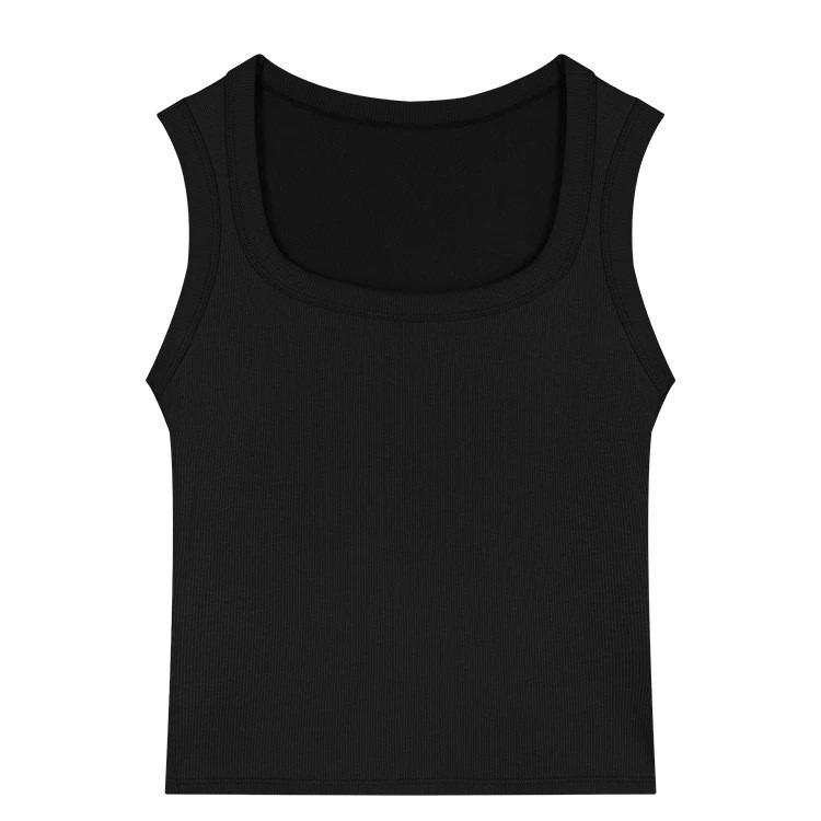 Korean Square Neck Cotton Tank Top with Fixed Cup and Chest Pad