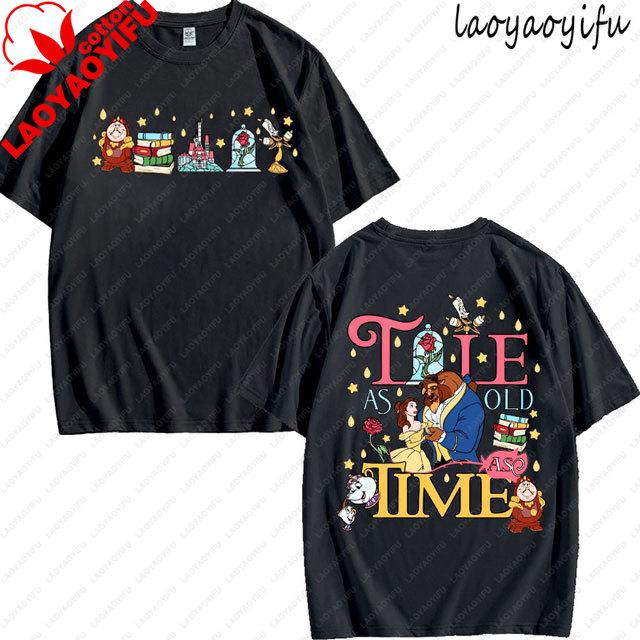 Tshirt Beauty and the Beast Vintage Aesthetic Styles High Quality Cotton Women Fashion Loose Short Sleeve Oneck Tee