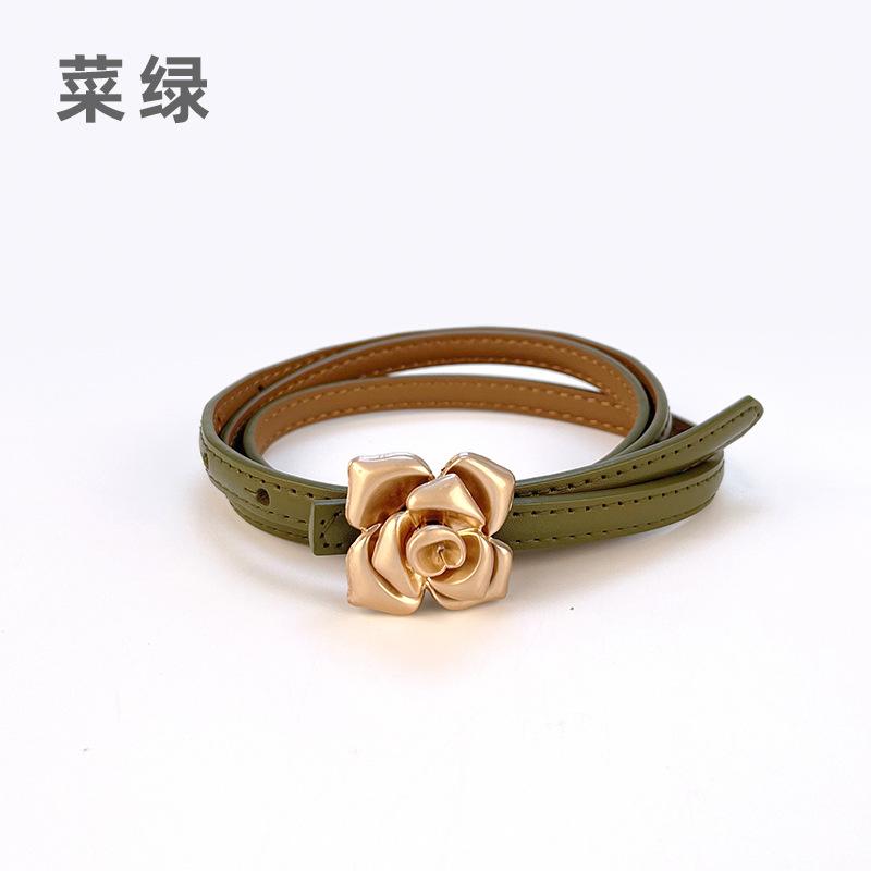 Four Seasons Available New Women'S Leather Thin Belt With Flower Waist For Skinny Look, Leather Belt With Sweater Dress