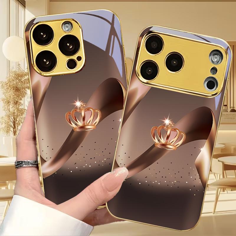 Champagne Royal Crown Electroplated Golden Phone Case For iPhone 18 17 16 15Plus 14 13 12 11 Pro Max 16E 17Air 7 8 X Glass Cover