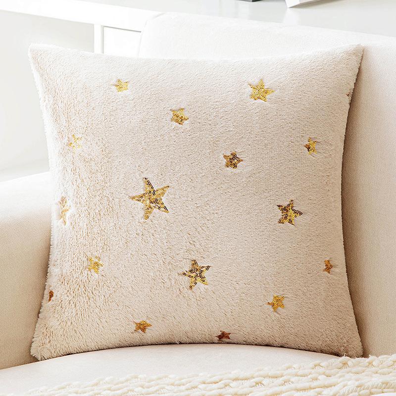 New Plush Sequins Star Pillow Valentine's Day Ins Embroidered Bunny Feather Sofa Pillow Living Room Sofa Pillow Cover
