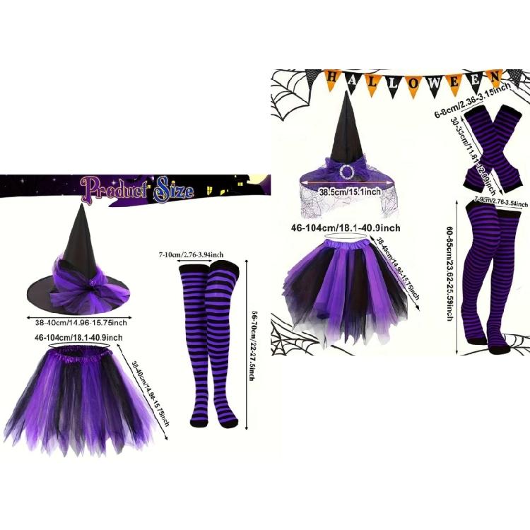 Witches Hat Tutus Skirt Knee High Socks Witches Witch Costume Accessories for Halloween Carnivals Party 3/4Pcs/Set