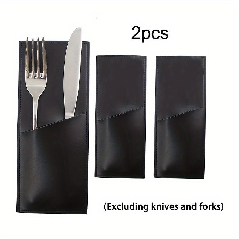 Elegant 2-Piece Leather Utensil Pouch Set - Insertable Storage Bags for Forks & Spoons Weddings and Table Decor Lightweight Utensil Organizers