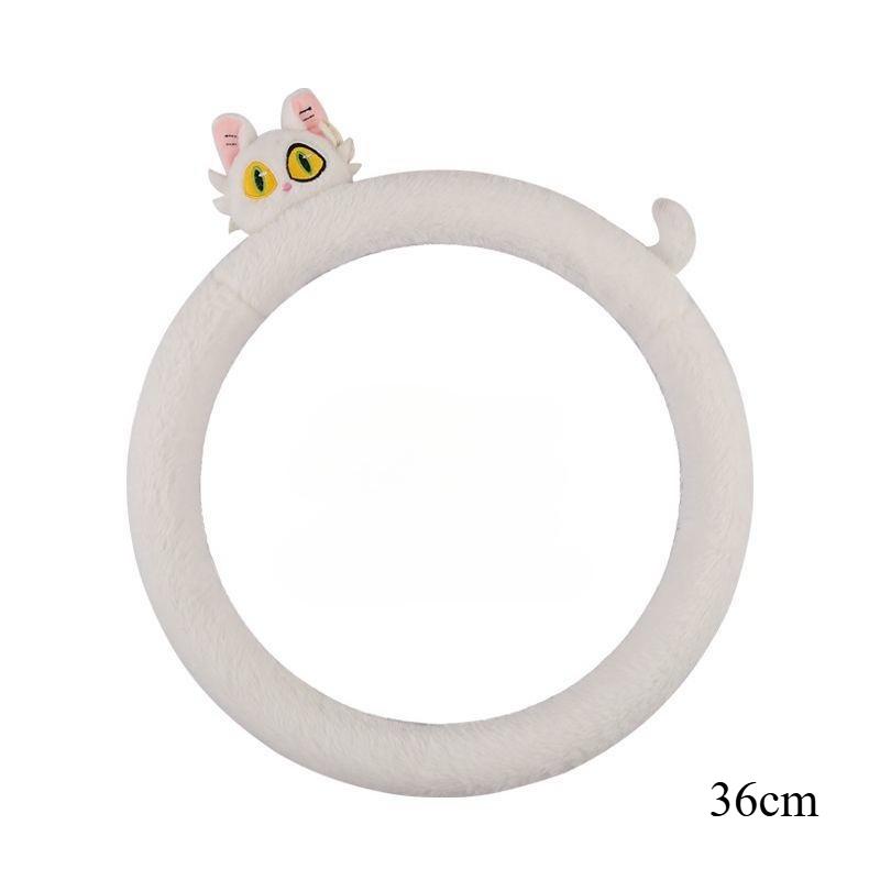 Cute Black Cat White Cat Plush Car Steering Wheel Cover Anti-Slip Sweat Absorbing Universal Car Steering Wheel Handle