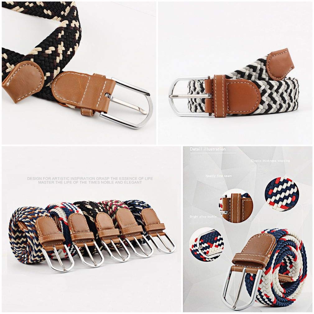 [VPbao] Canvas Belt, Simple Mesh Belt, Highly Elastic, Unisex, Free Size Belt, Braided Belt, White Green + Coffee Color