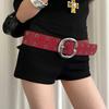 Double-Row Hole Leather Waistband Vintage Punk Style Belt Women Wide Belt Pants Accessories