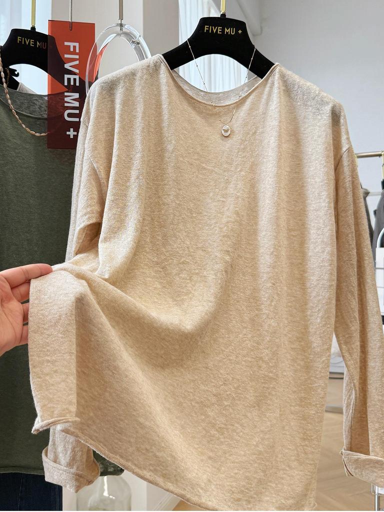 Clearance Bargains: Women's Plus Size Casual Round Neck Long Sleeve Solid Color Top