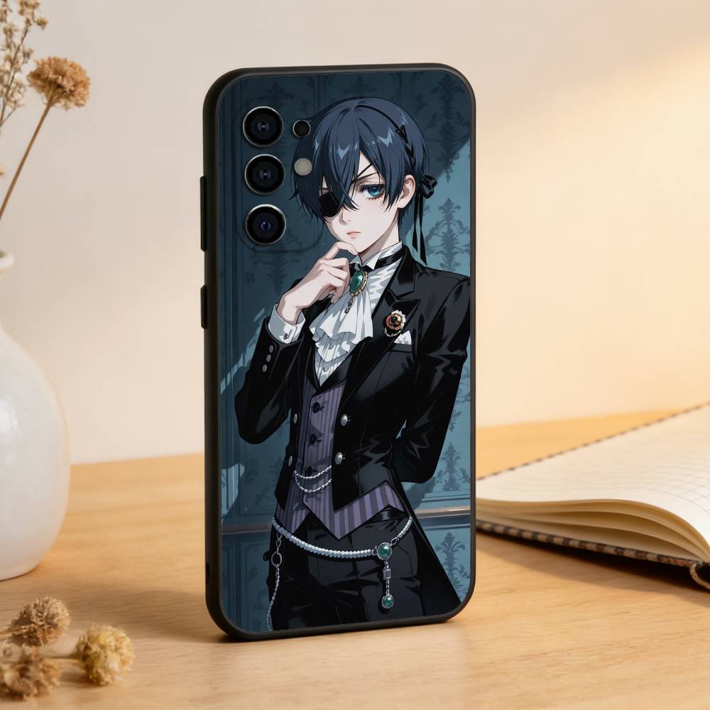 Black Butler Ciel and Sebastian Phone Case Black Silicone Soft For Samsung S25,S24,S21,S22,S23,S30,Ultra,S20,Plus,Fe,Lite