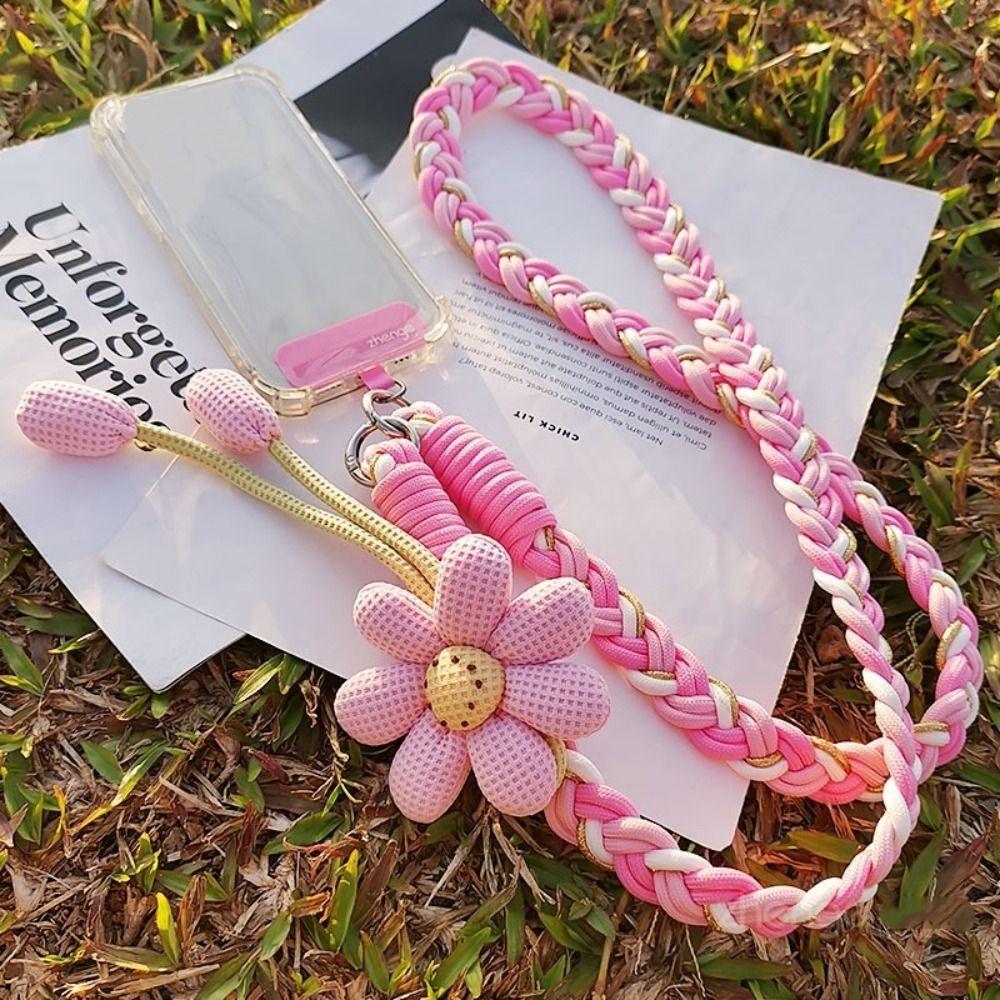 Detachable Flowers Phone Lanyard Crossbody Cell Phone Strap Phone Woven Chain  Women Girls