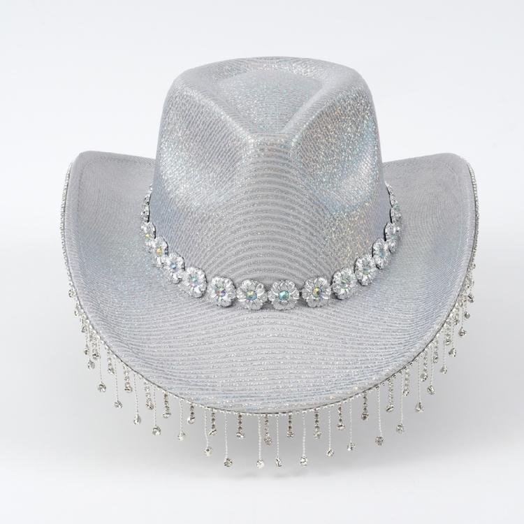 Hand Beading Diamond Tassels Hat Cowboy Hats for Carnivals Music Festival