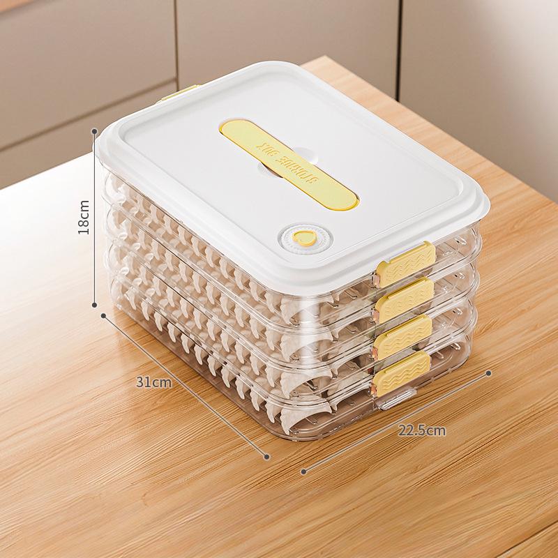 Narrow-Edge Food-Grade Multi-Layer Dumpling Storage Box with Non-Stick Bottom, Fresh-Keeping, Sealed for Refrigerator Side Door.