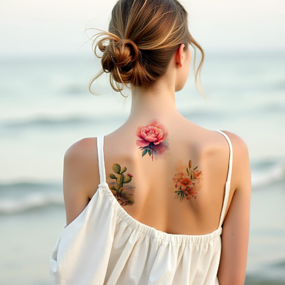 9pcs Temporary Tattoo Cactus Tattoos Waterproof Long-lasting Body Stickers Flower Tattoos Temporary Tattoo Stickers For Chest