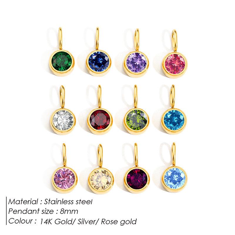 8mm Stainless Steel Pendant with Twelve Birthstone Rhinestone Charms for DIY Jewelry