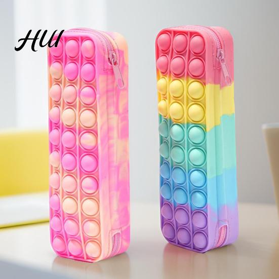 Silicone Pen Pouch Tie-Dye Pencil Case, Squeezable Soft Stationery Organizer for Kids Teens, Unique Safe Case Random Gradient Pattern Pouch, Creative