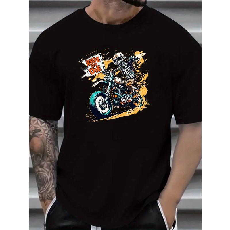 European Size Men s Plus Size Casual Fashion T-Shirt with Skull Print - Comfy , Round Neck, Short Sleeve - Perfect for Summer, PLUS SIZE S чёрный