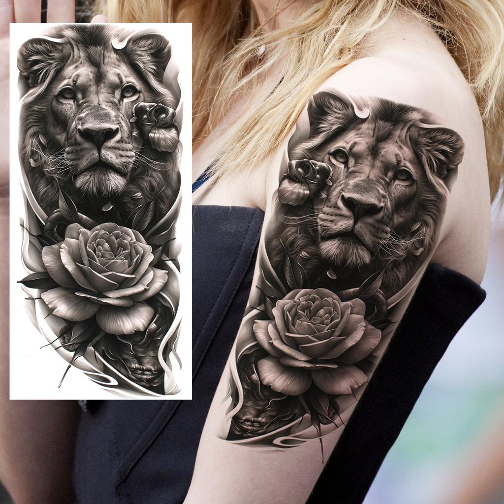 1 Sheet Realistic Fake Tiger Temporary Tattoos Sticker For Men Women Adults Water Transfer Transferable Tattoo Sleeve Waist Arm