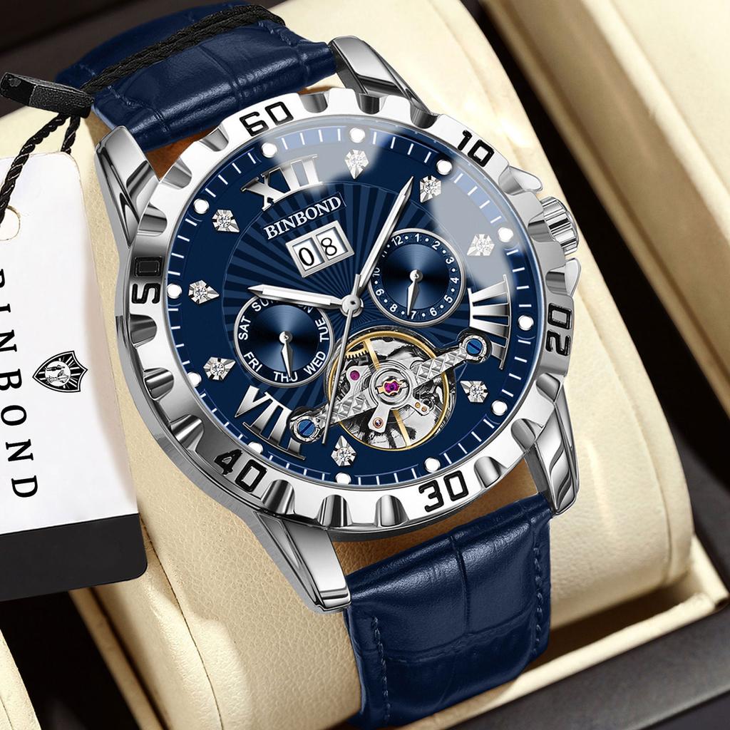 BINBOND Luminous Waterproof Men's Watch Auto Date Business Reloj Automatic Tourbillon Mechanical Wristwatches For Men Luxury