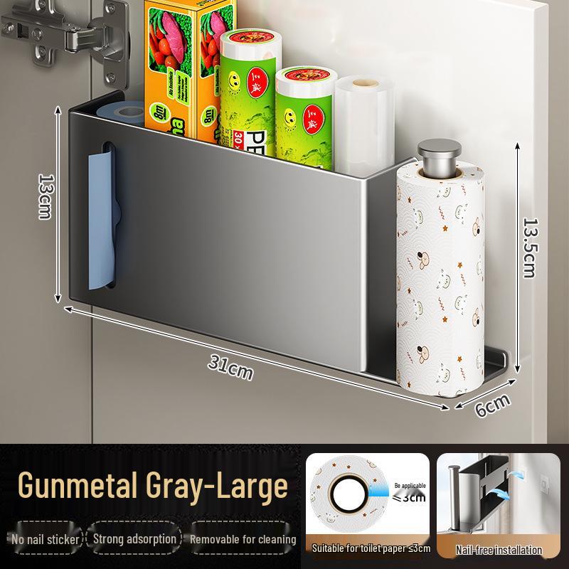 Refrigerator Side Shelf: Multi-Functional Cling Film & Paper Towel Holder, No-Drill Kitchen Storage Rack
