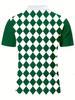 [Printed Design - Not Textured] Men'S Lightweight Golf Shirt - Breathable Button-Up Plaid Pattern, Green White Checkered Suitable for Business Casual,