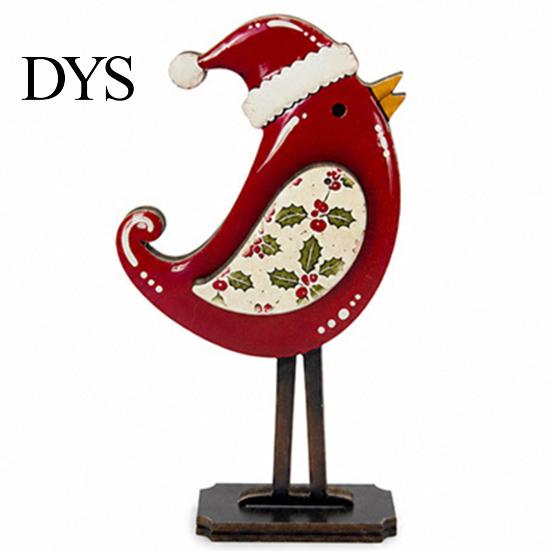 Winter Home Accents Christmas Bird Wooden Figurine with Santa Hat & Scarf, Cute Holiday Decorative Statue Tabletop Decor, Festive Shelf Ornament