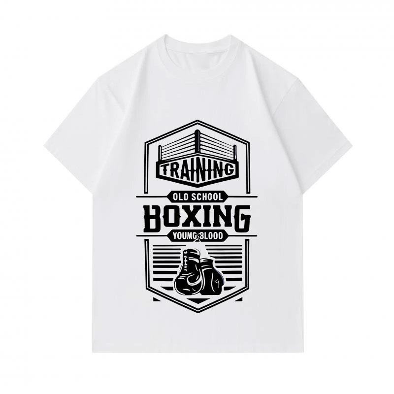 Men's 100% Cotton Crew Neck Short Sleeve T-Shirt, Retro Old School Boxing Training Printed Casual Comfortable Tee for Daily Streetwear Workout Activit