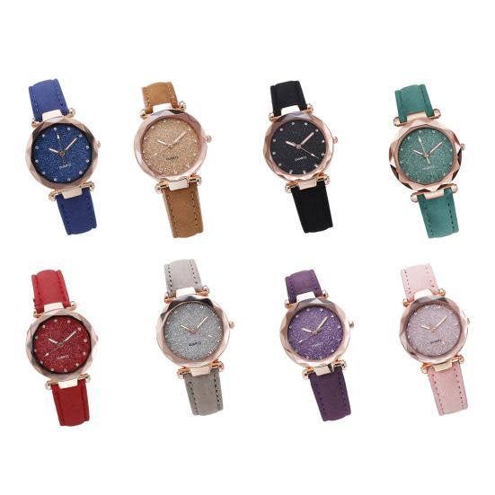Women Casual Watch Rhinestone Round Dial Faux Leather Strap Ladies Business Formal Dress Quartz Wristwatch Fashion Jewelry Accessory Birthday Gift
