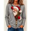 Women’s Christmas Long-Sleeve Pullover Santa Claus Snowflake Print Crew t