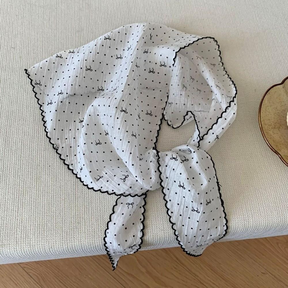 French Korean Neckerchief Bow Headband Turban Sweet Style Polka Dot Triangle Headscarf  Sunscreen