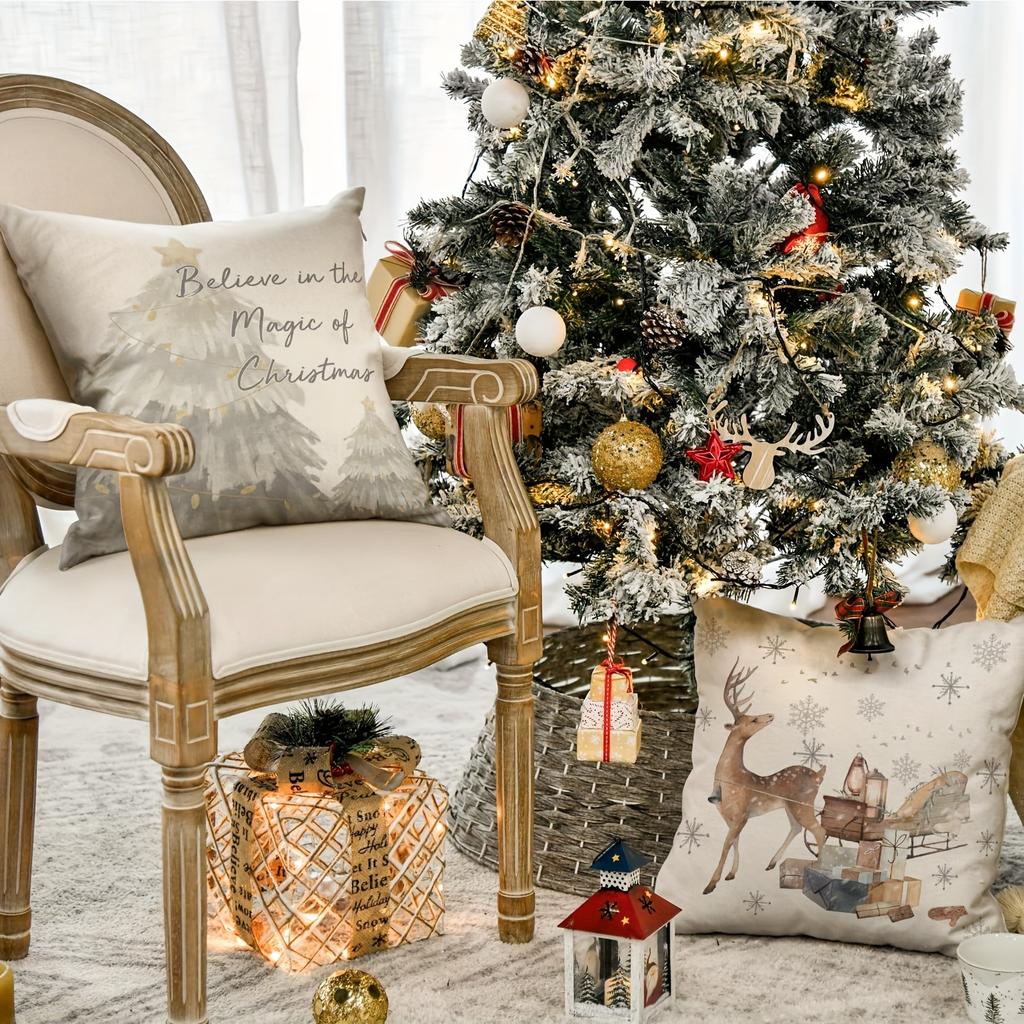 Festive Christmas Pillow Covers: Magic, Deer, Tree, and Snowflake Designs Sofa bed cushion cover, New Year home decoration