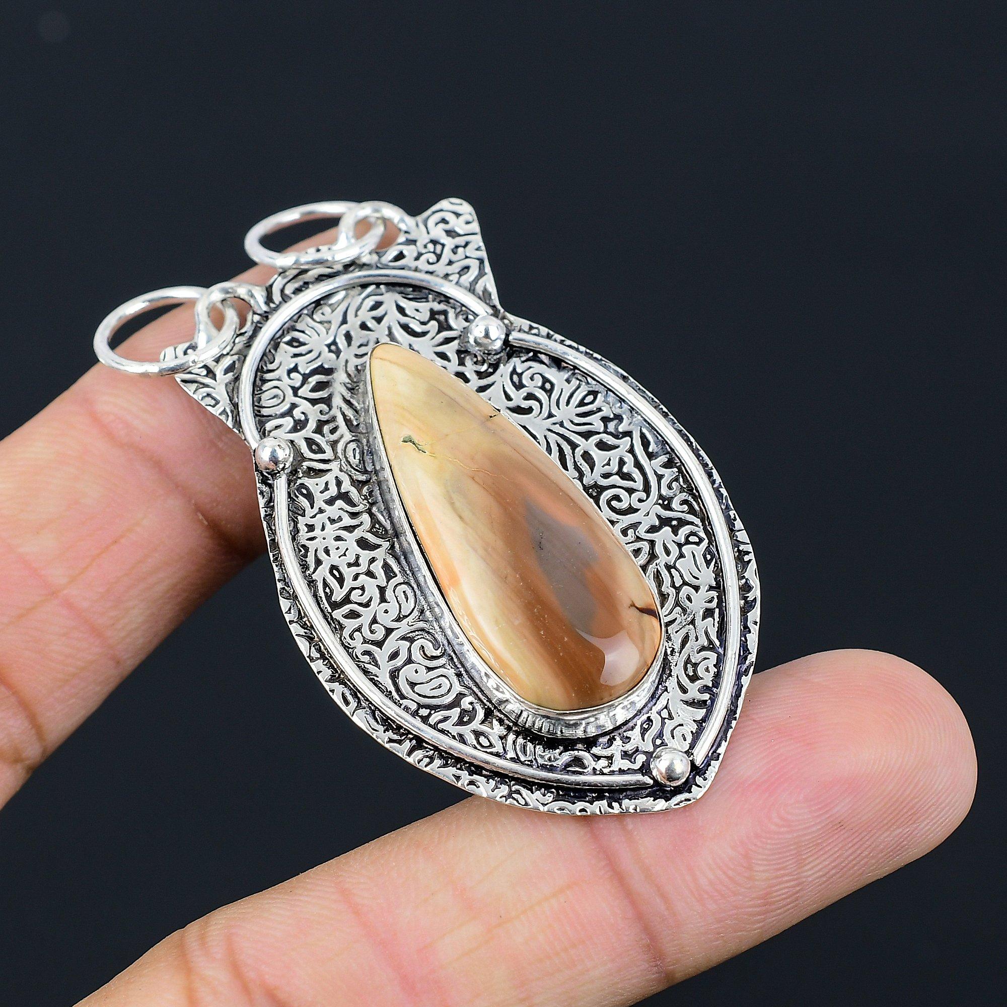 Natural Imperial Jasper Gemstone Pendant 925 Sterling Silver Indian Jewelry