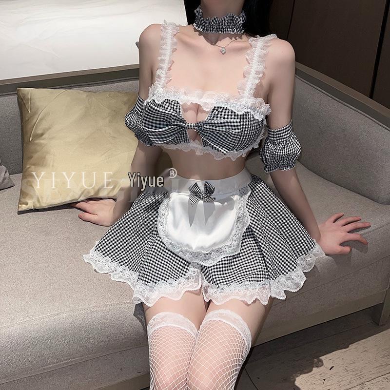 Yi Yue Seksi Hizmetçi Ekose Rol Yapma İç Çamaşırı Seti - Pijama Baştan Çıkarma 8464