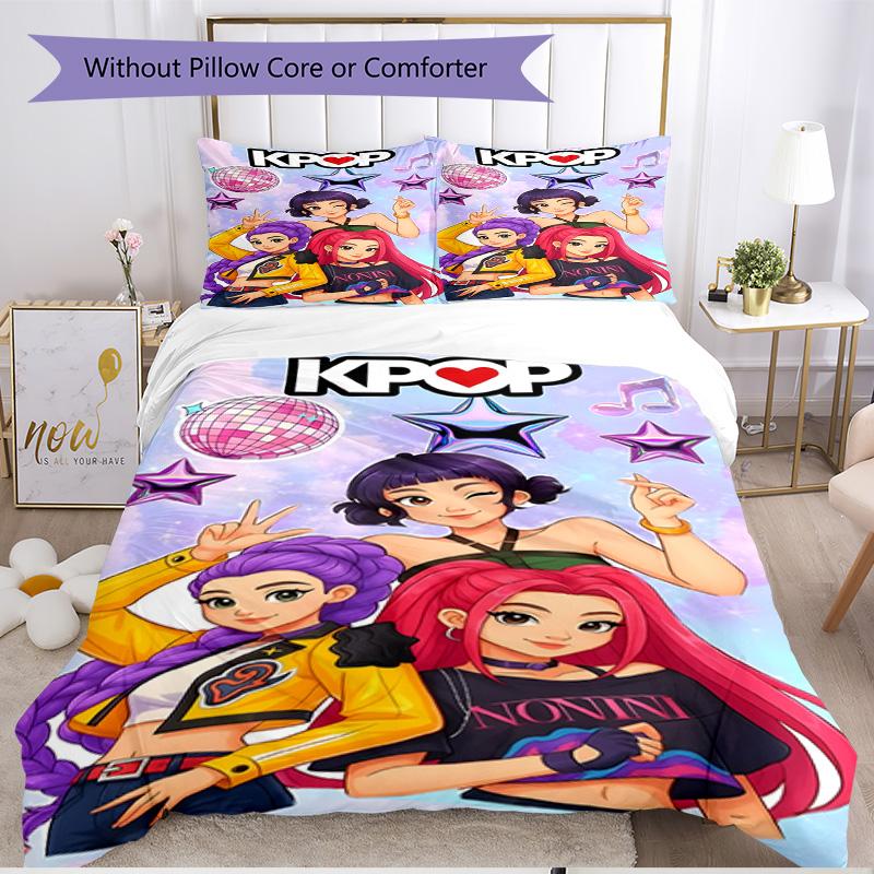3pcs Duvet Cover Set (1*Duvet Cover + 2*Pillowcase, Without Core), KPop Demon Hunters Print Soft All‑Season Bedding Set, Home Bedroom Decor Gift