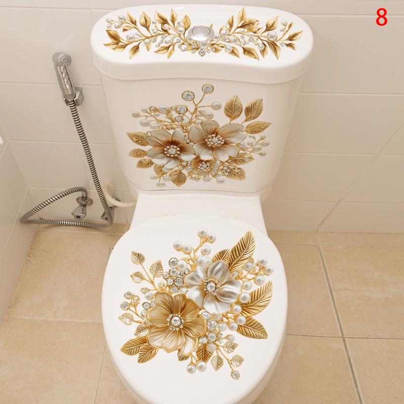 Toilet Sticker Flower Butterfly Sticker Bathroom Self-Adhesive Painting Waterproof Sticker Toilet Cover Bathroom Wall Sticker