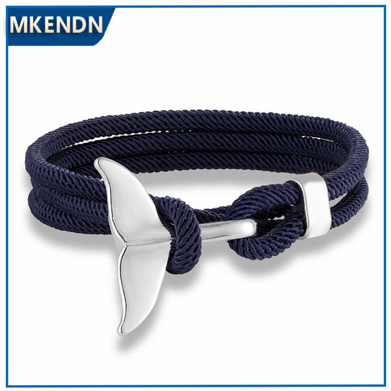 Whale Tail Anchor Bracelets Men Multilayer Charm Rope Chain Bracelet Male Women Navy Wrap Metal Sport Hook