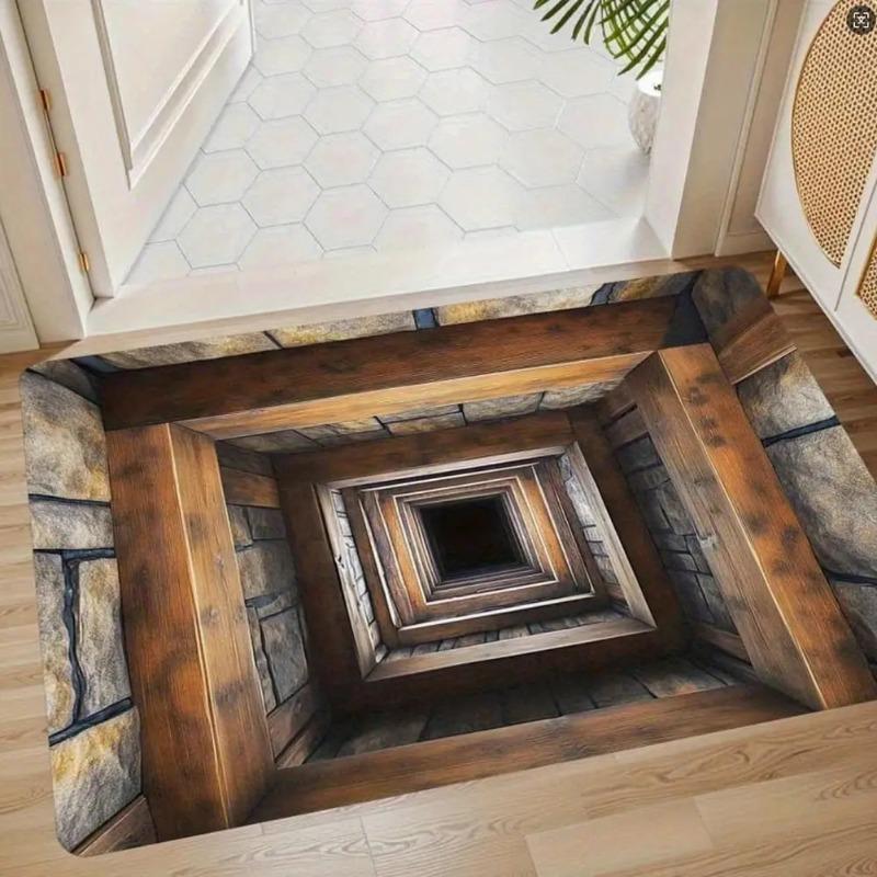 2D Front Door Mat Indoor Outdoor Entrance Optical Illusion Rug Ground Crack Illusion Rug Easy Clean Entryway Mat Home Decor