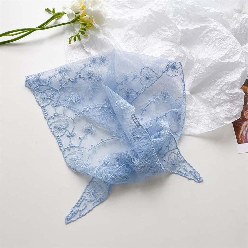 Breathable Lace Triangle Scarf Lightweight Ramie Head Scarf Versatile Triangle Waistband  Spring Style 3 Blue