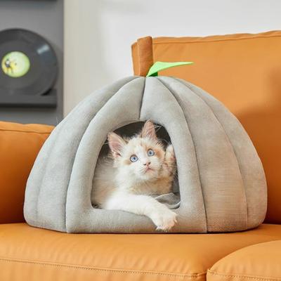 Pluche Pompoen Huisdierenhuis met Verwijderbaar Kussen Herfst Winter Warm Klein Middelgroot Hond Kat Bed Hol Pluche Binnen Kitten Puppy Slaapnest