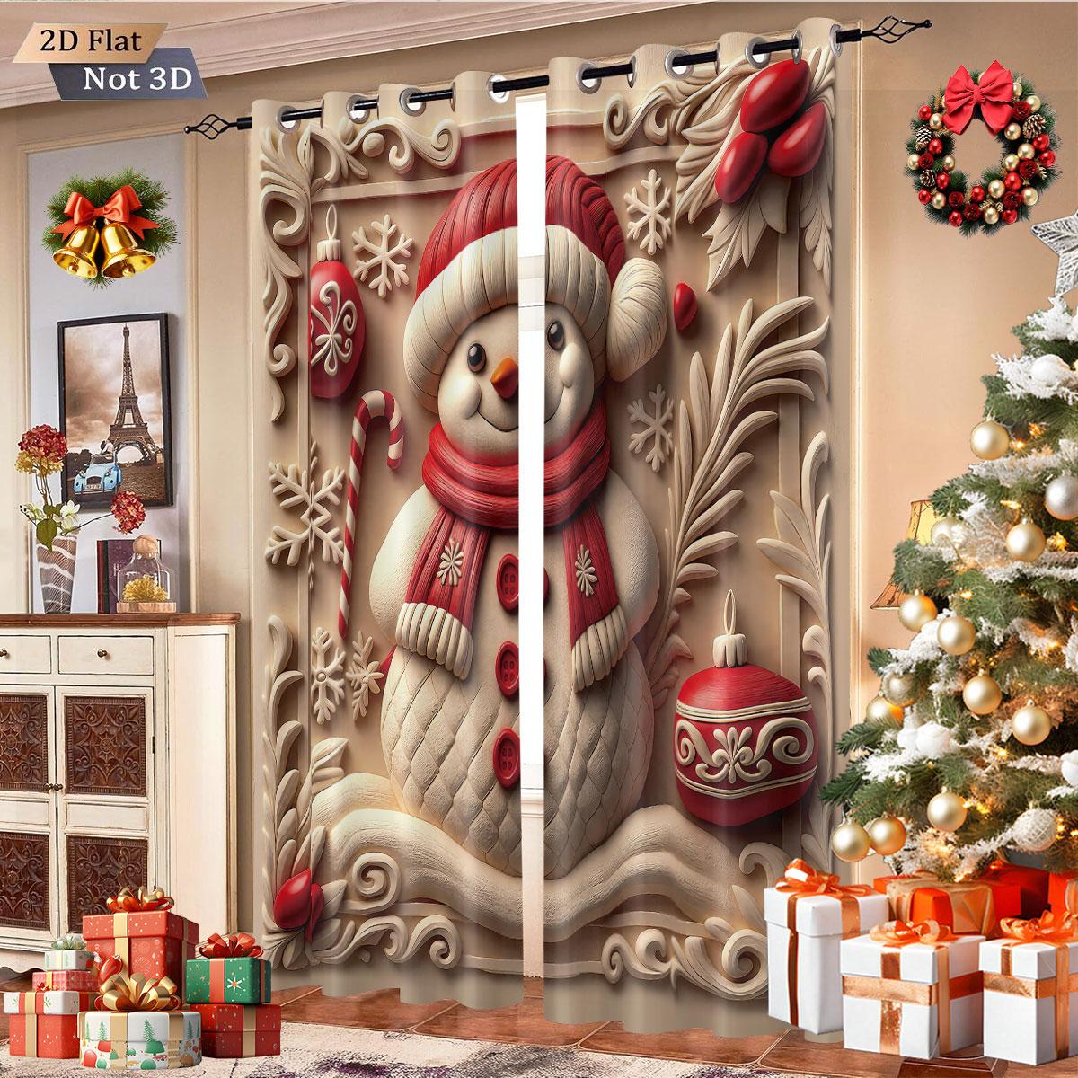 

2pcs imitation relief Christmas snowman print blackout curtain insulation multi size living room decoration machine washable 100*130 Grommet Top 1pcs