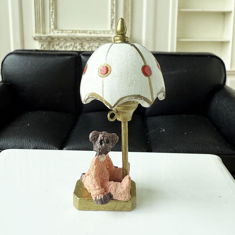 1:12 Dollhouse Miniature Bear Table Lamp White Cover Bedside Lamp Furniture Home Model Decor Toy Doll House Accessories