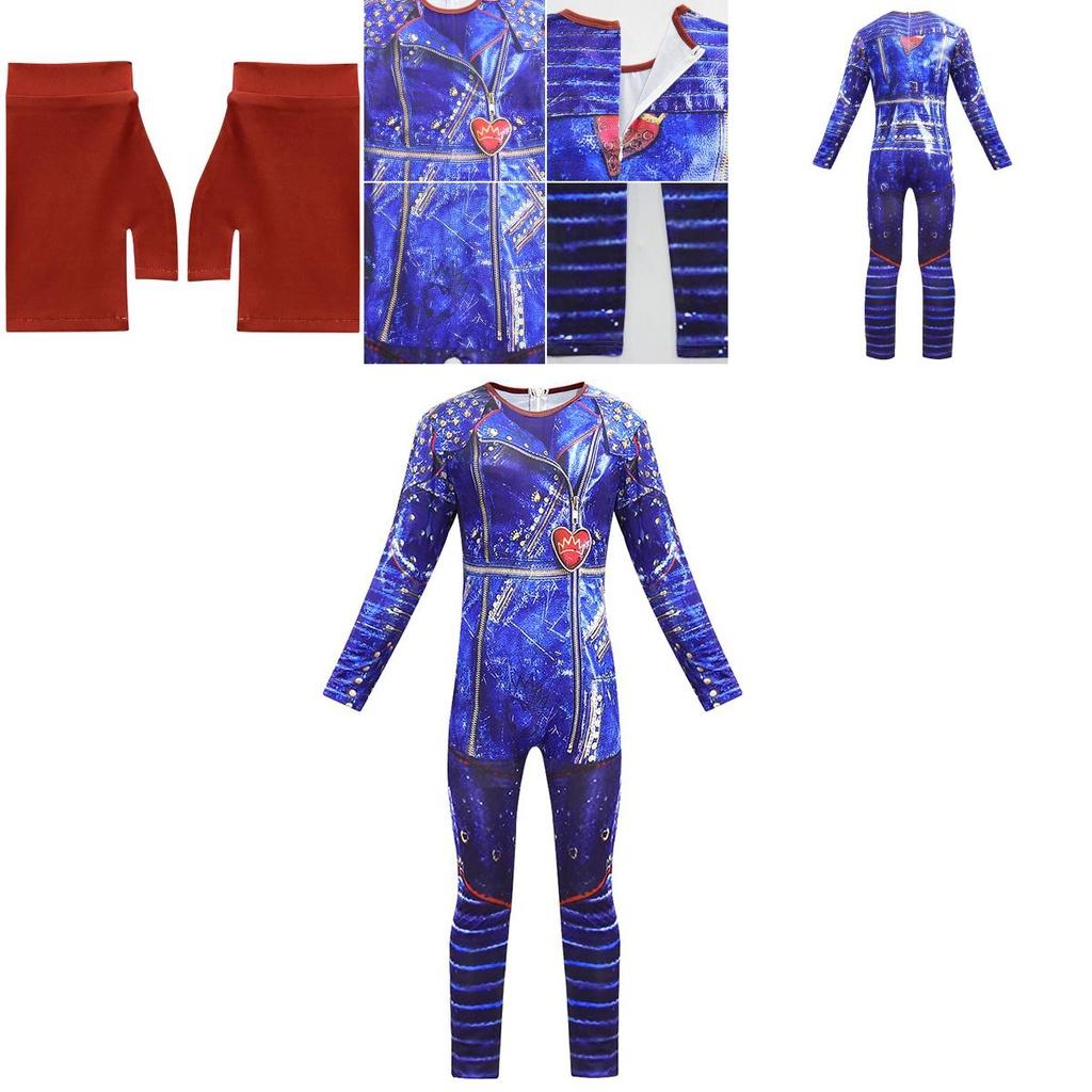 Descendants 3 Evie Cosplay Costume For Kids With Elegant Blue Full Body Jumpsuit And Back Zipper