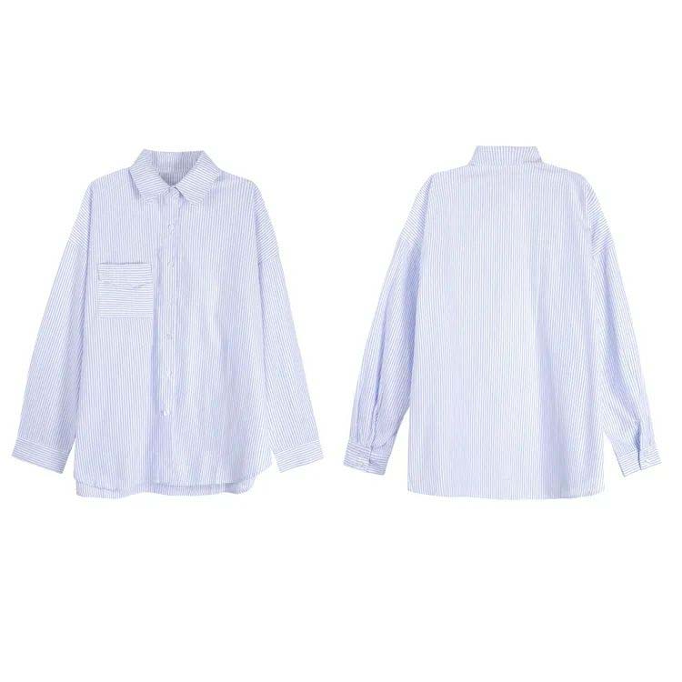 WTEMPO Office Ladies Spring Fall Striped Bottoming Long Sleeve Shirts Women Large Size Butttons Turn-down Collar Casual Shirts