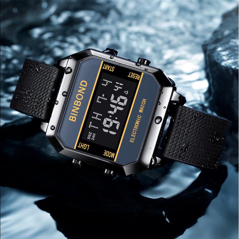 Binbond D081 081 Men's Electronic Fashion Silicone Strap Business Digital Calendar Timing Sports Luminous Waterproof Watches